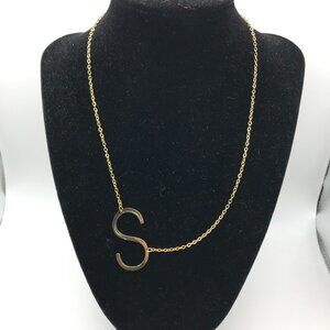 S or M Gold Block Monogram Necklace 18-inch Stainless Steel Gold Chain NEW